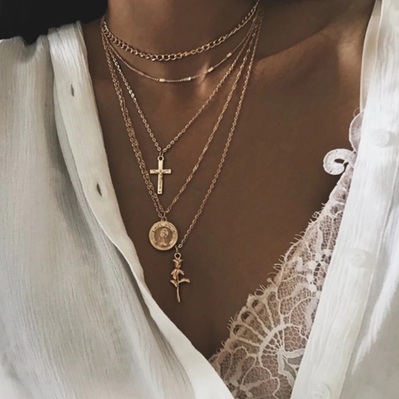 Atasteofmind Jewelry - NEW Dainty multi-layer rose & cross charm necklace